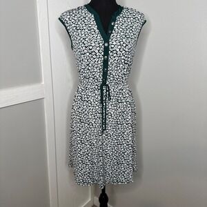 Floral‎ Button Front Sleeveless Dress, size Small Green White Ditsy Print